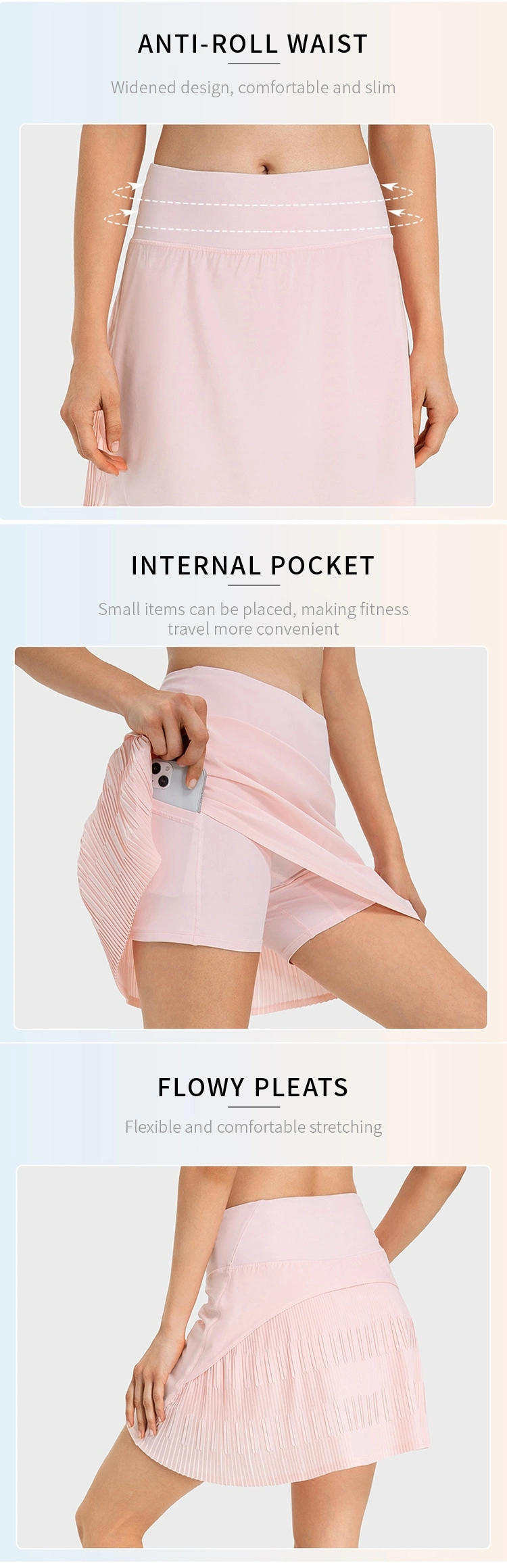 Dk331 New Water-Cooled, Quick-Drying and Elegant Pleated Tennis Skirt with Built-in Side Pocket Anti-Light Yoga Shorts for Women