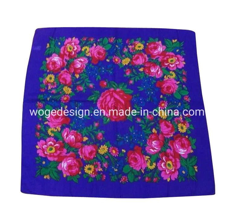 Fashion Yiwu Manufacturers 70*70cm Scarves Wrap Hijab Print Women Acrylic Square Gold Lurex Glitter Muslim Floral Scarf